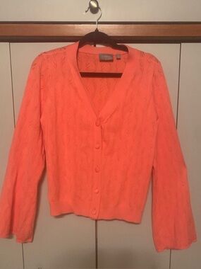 Cyrus Coral Knit Button Bell Sleeve Cardigan sweater size large NWOT